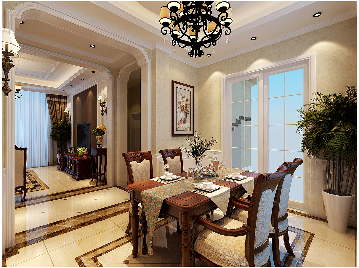 鄭州天倫莊園別墅裝修設(shè)計 美式風(fēng)格實(shí)景樣板間賞析